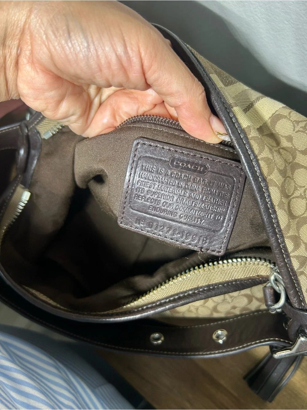 Coach Brown & Cream Signature Stripe Shoulder Bag